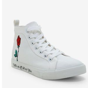 Hot Topic Beauty And The Beast Disney White Rose Hi Tops Soze Women’s 8. NWT